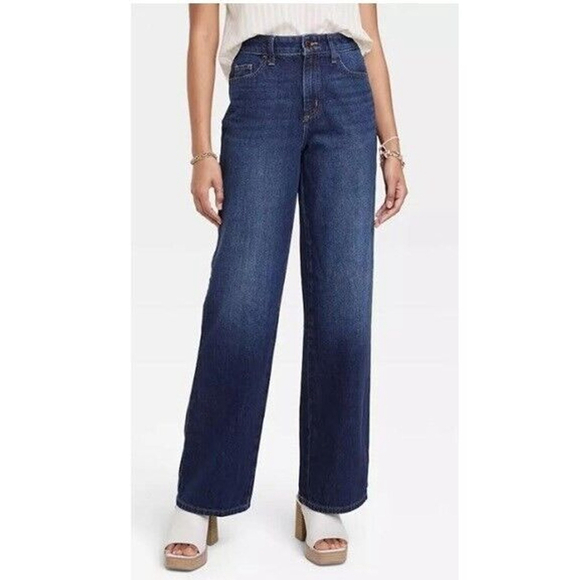 UNIVERSAL THREAD WOMEN’S HIGH RISE WIDE LEG JEANS DARK WASH 8S - Picture 1 of 5